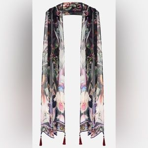 CAMILLA “Paradiso Place” black floral silk scarf top headband belt bag wrap